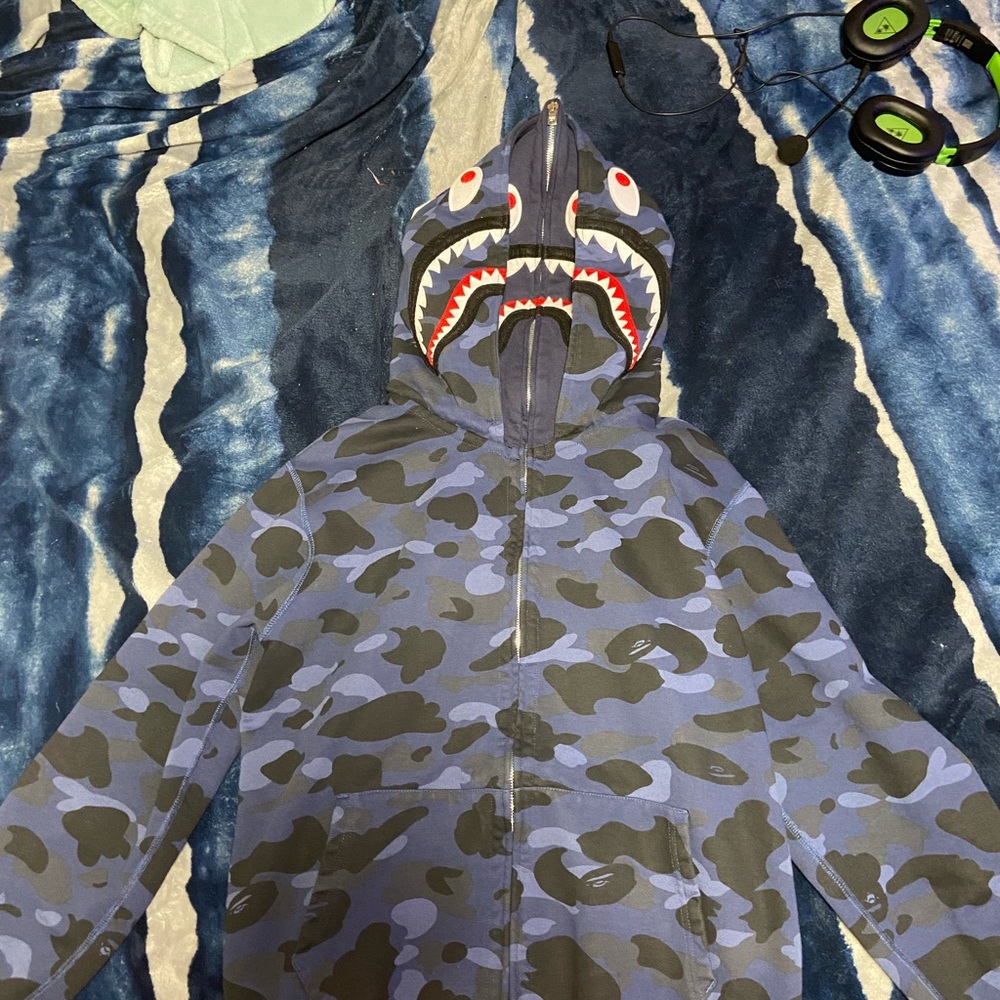 Blue Double Hood Bape hoodie
